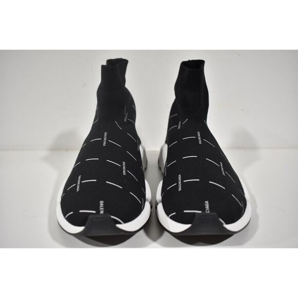 Balenciaga Mens Speed 2.0 Sock Black White All Over Logo High Top Sneaker 43 10 - Picture 6 of 12